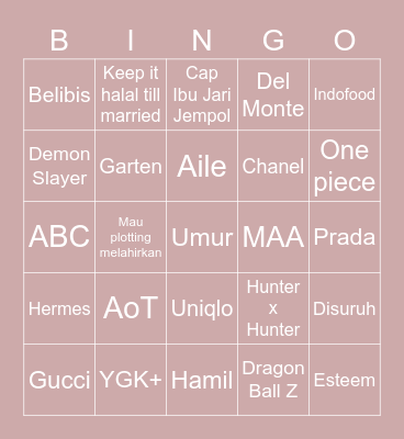 Stefanie. Bingo Card