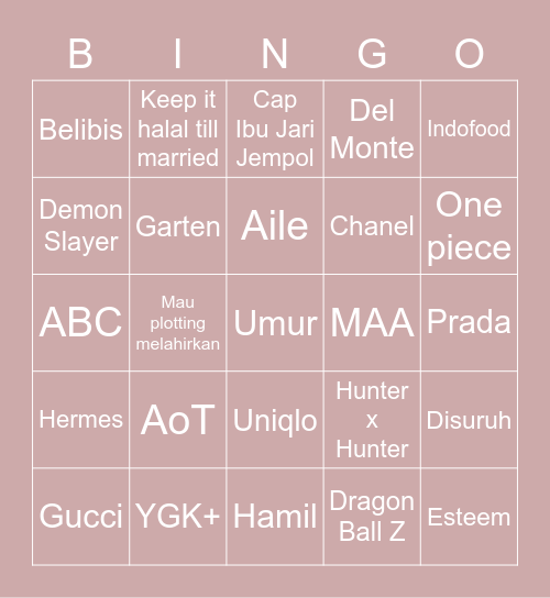 Stefanie. Bingo Card