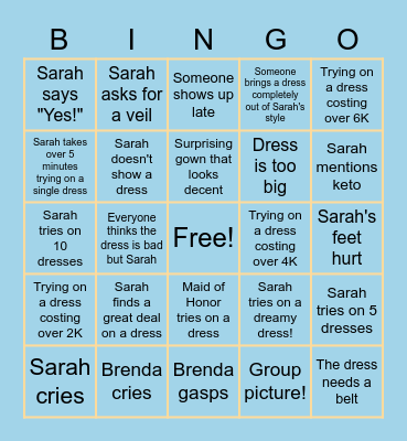 💍⭐Dress Shopping Bingo!⭐💍 Bingo Card