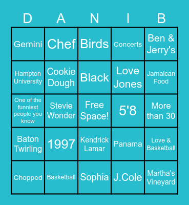 Dani B's 24th Birthday Bingo Card