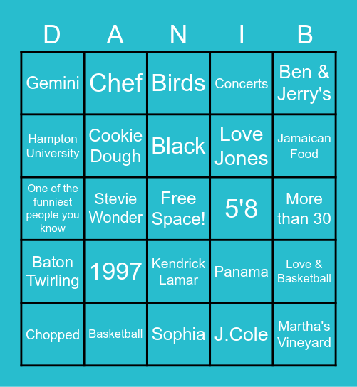 Dani B's 24th Birthday Bingo Card