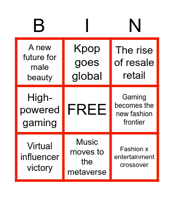 2021 Culture Cast Bingo Card