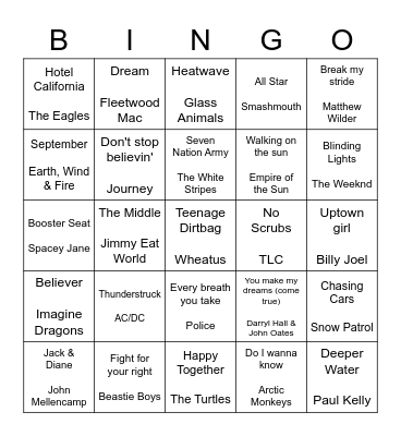Musical Bingo Round 1 Bingo Card