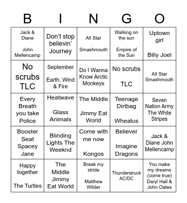 Music Bingo Round #1 Bingo Card