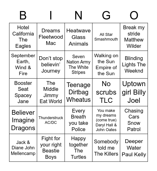 Musical Bingo Round #1 Bingo Card