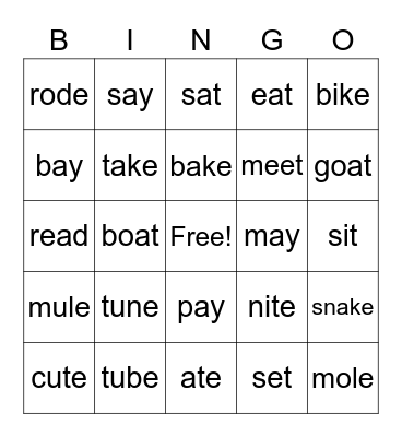 phonics bingo Card