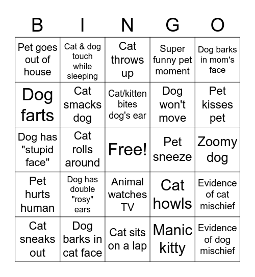 Pet Bingo Card