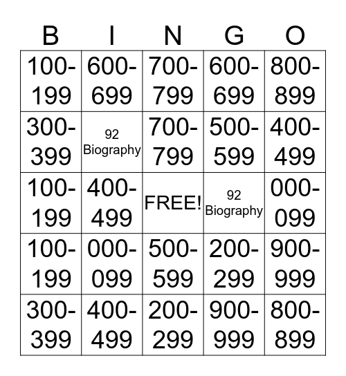 Dewey Bingo Card