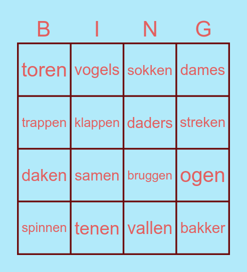 bakker/jager woorden Bingo Card