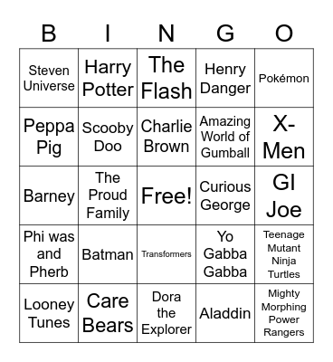 Tween Theme Songs Bingo Card
