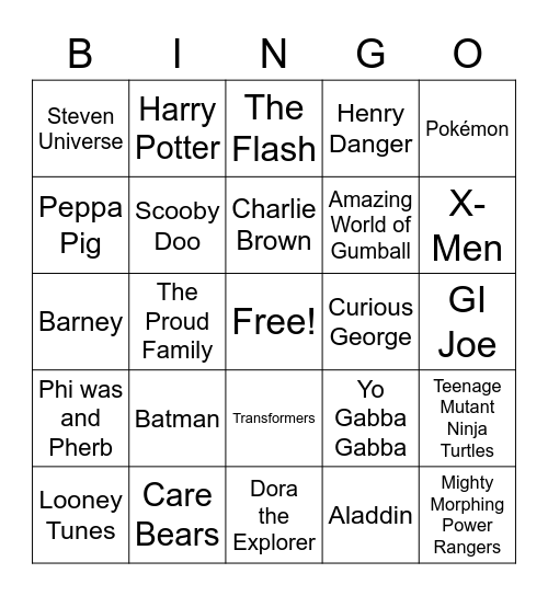 Tween Theme Songs Bingo Card