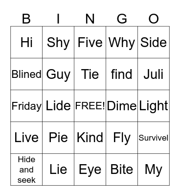 Long i words Bingo Card