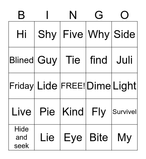 Long i words Bingo Card