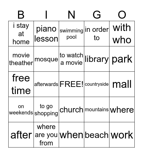 CHAPTER 4A Bingo Card