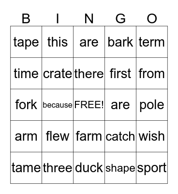 Bingo with Mrs. O Bingo Card