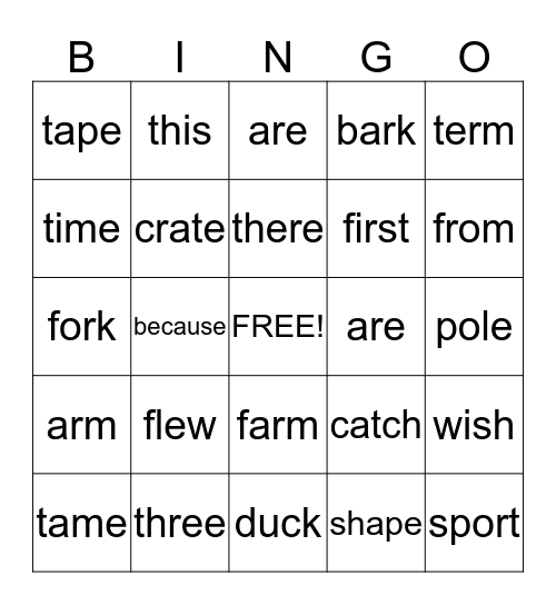 Bingo with Mrs. O Bingo Card