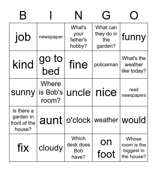 VanThink Summer Course 2 (Unit 4) Bingo Card