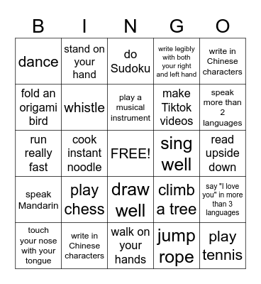 Bingo "abilities" Bingo Card