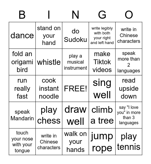 Bingo "abilities" Bingo Card