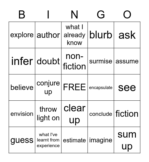 Reading Skills Bingo Card