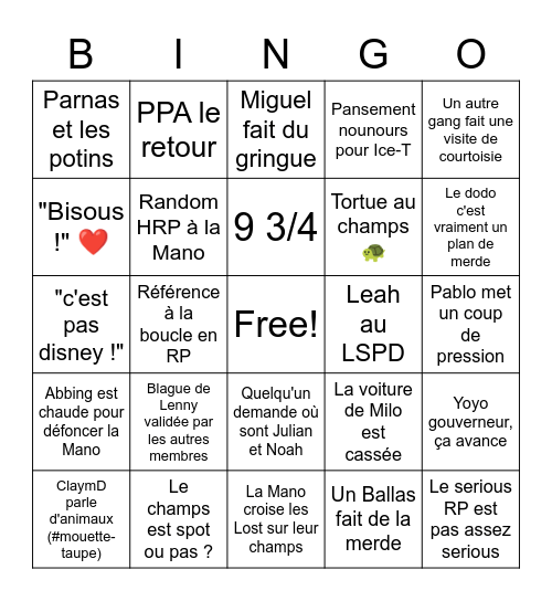 FC boucle - GTA RP (09/06/2021 Bingo Card