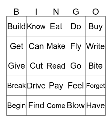 Irregular verbs Bingo Card