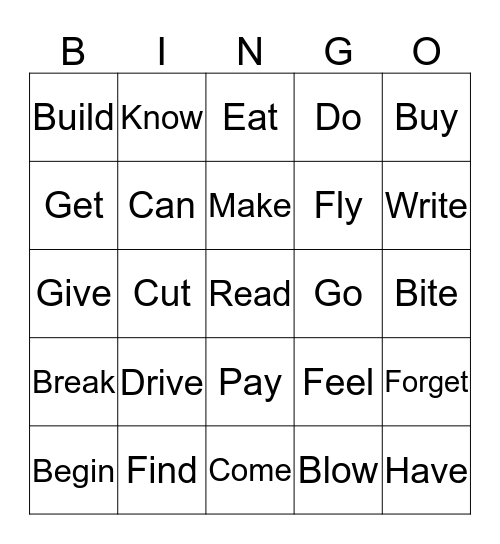 Irregular verbs Bingo Card