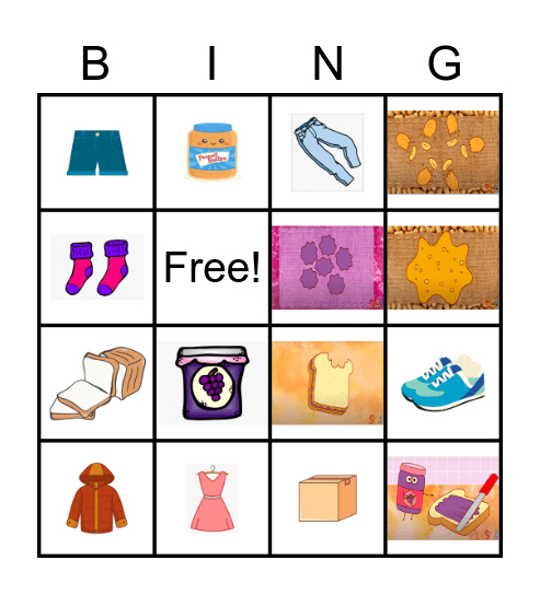 My clothes Bingo Card