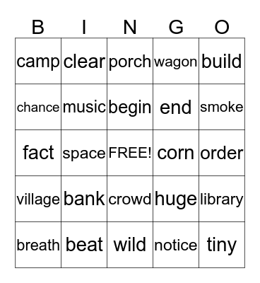 BURST Vocab #2 Bingo Card