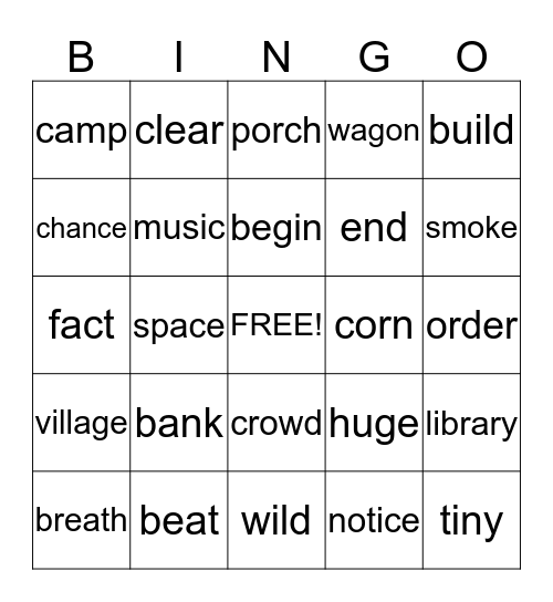 BURST Vocab #2 Bingo Card