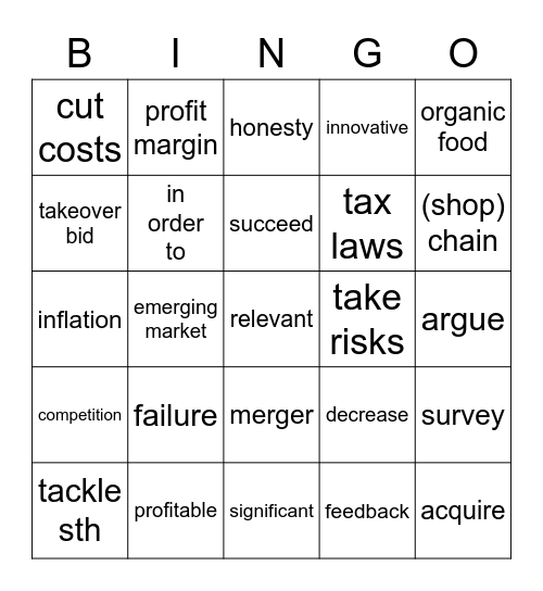 Business Partner B1+ Unit 4 Bingo Card