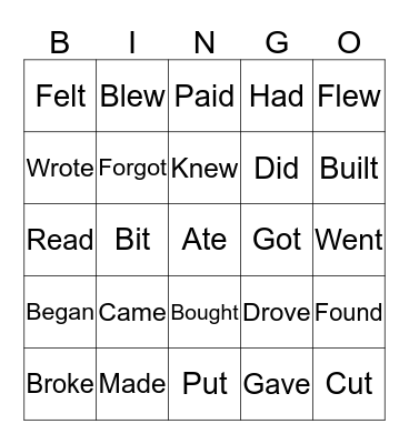 Irregular verbs Bingo Card