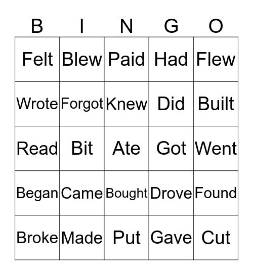 Irregular verbs Bingo Card