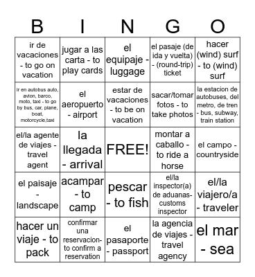 Las Vacaciones Bingo Card