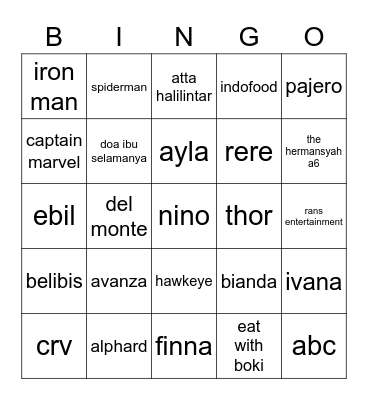 Untitled Bingo Card