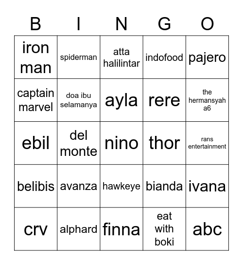 Untitled Bingo Card