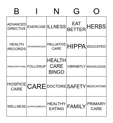 HEALTH CARE BINGO Card