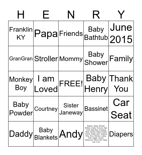 Andy & Courtney McClung are the proud parents-to-be of       Baby        Robert Henry McClung Bingo Card
