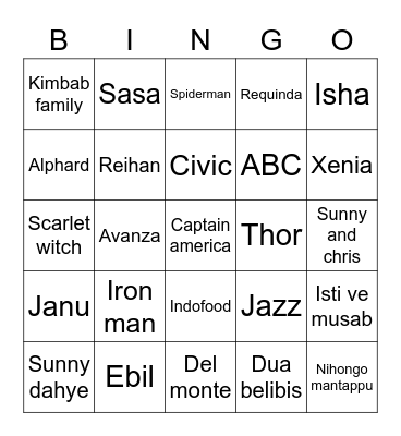 Punya ivana Bingo Card