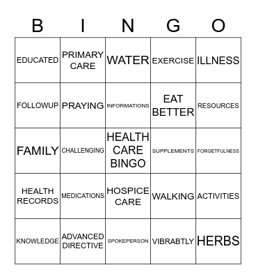 HEALTH CARE BINGO Card