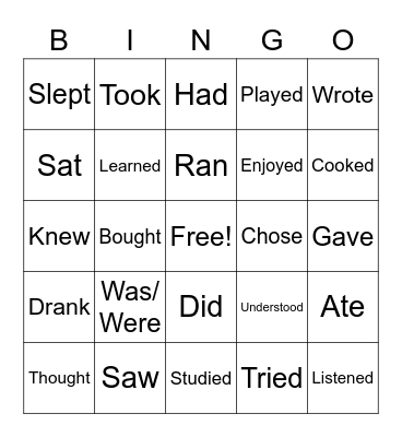 Past tense verbs Bingo Card