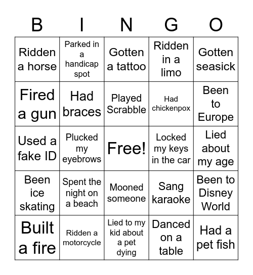 Secret Bingo Card
