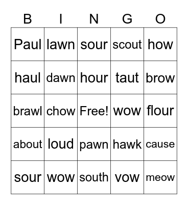 Vowel Dipthongs Bingo Card