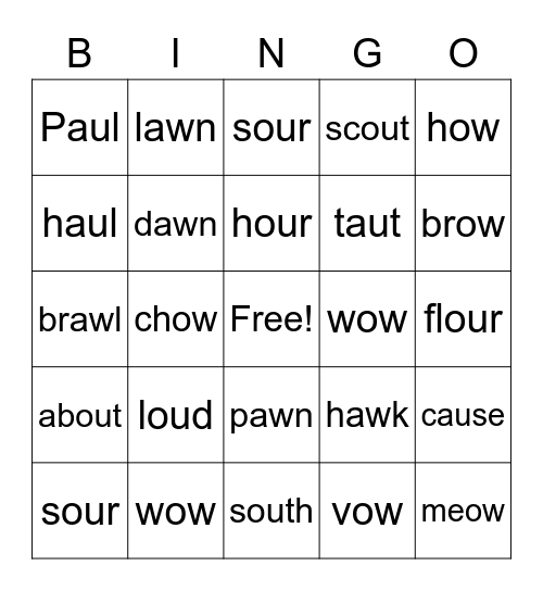 Vowel Dipthongs Bingo Card