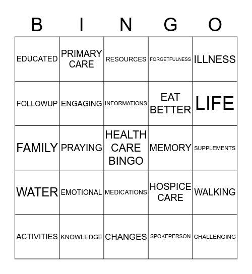 HEALTH CARE BINGO Card