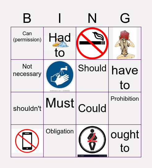 Modal verbs Bingo Card