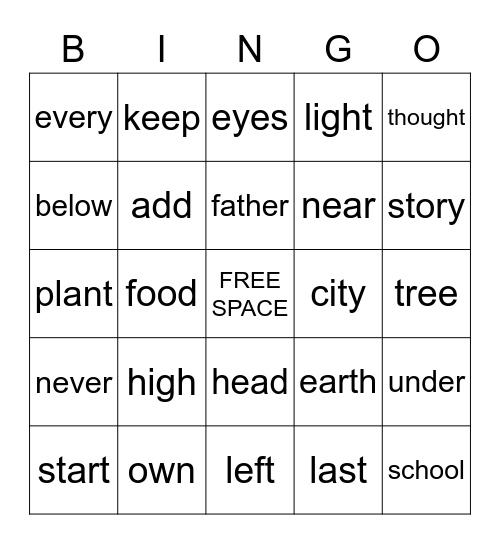 SUMMER VOCAB Bingo Card