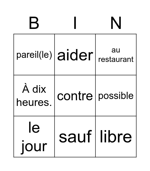 GL 2 Chapitre 6 B Bingo Card