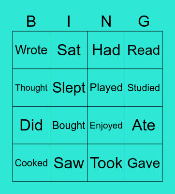 Past tense verbs Bingo Card
