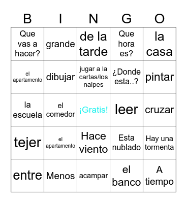 7th grade Spanish Final bingo Card